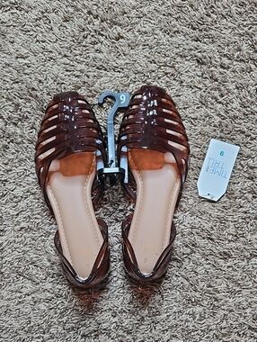 Time and Tru Memory Foam Burgundy Size 9 Jelly Woven Flats Slip On Shoes